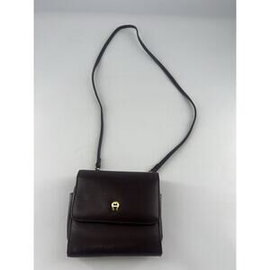 Vintage Etienne Aigner Crossbody Shoulder Bag Brown Leather Antique Brass Small